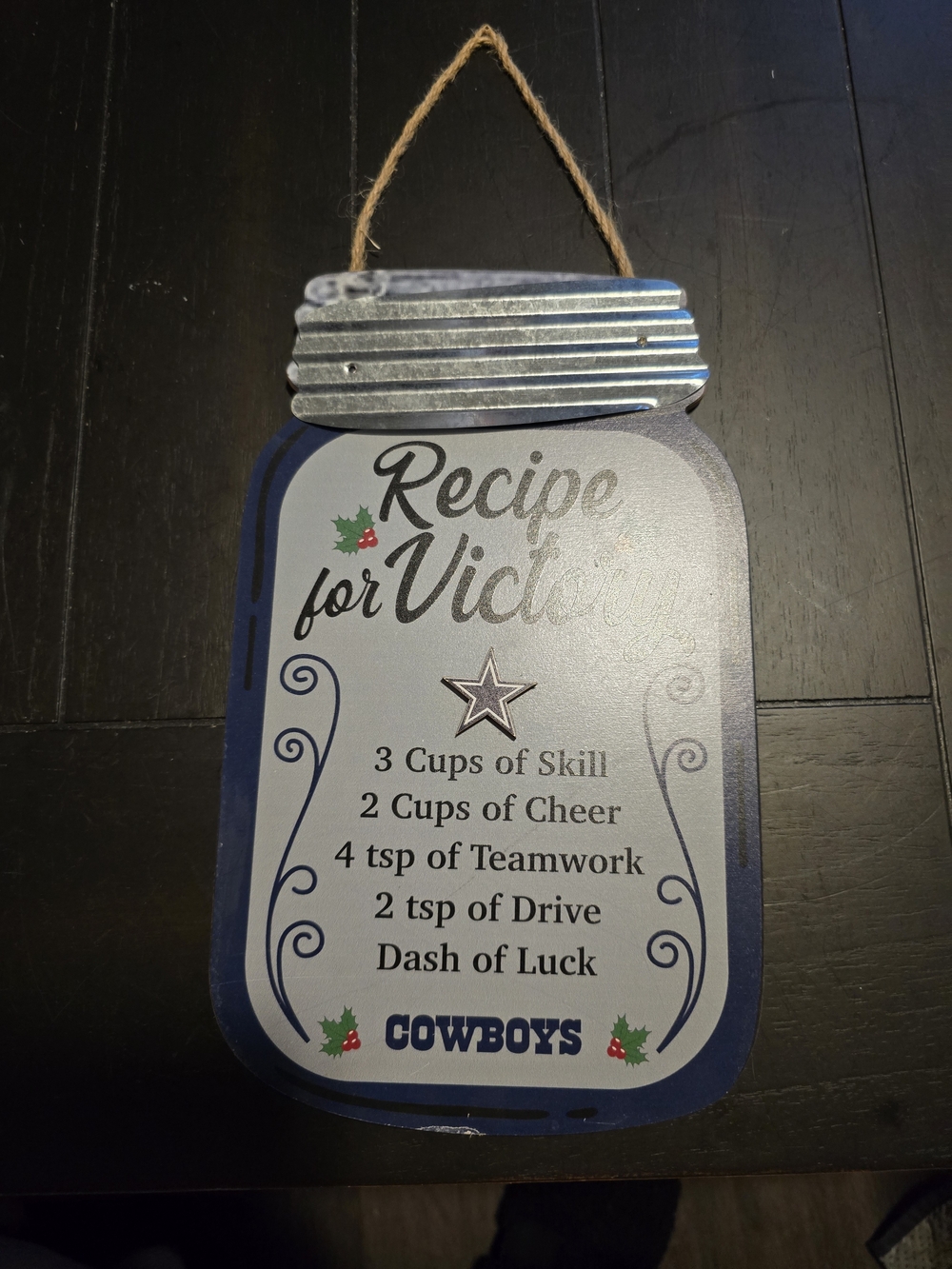 'Recipe for Victory' Dallas Cowboys Hanging Sign 7"×17"